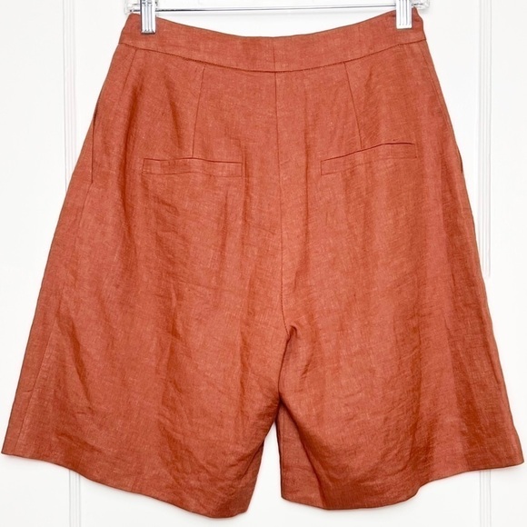 NWT ITMFL Linen Terracotta High Rise Press-Crease Pleated Wide Leg 8” Shorts S - Picture 9 of 14